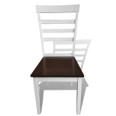 Set of 4 Solid Wooden Brown & White Dining Chairs