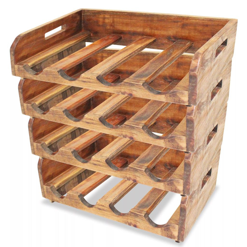 4 Stackable Solid Reclaimed Wood Wine Racks - 16 Bottles