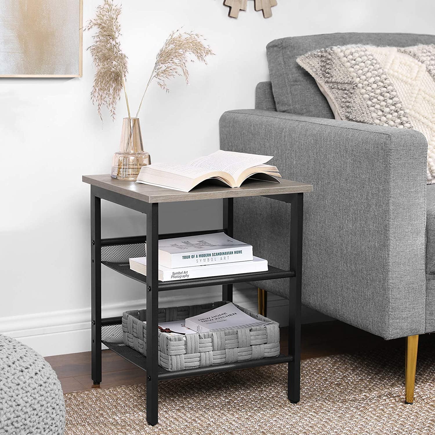 Set of 2 Greige Industrial Bedside Tables