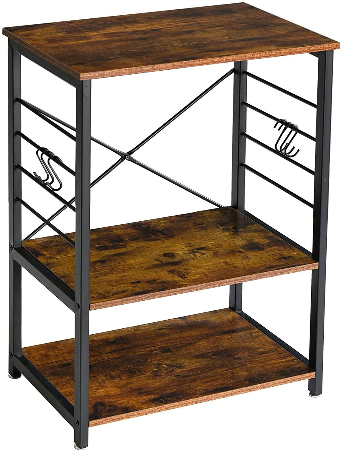 Industrial Baker’s Rack with 6 S-Hooks & 3-Tier Storage Shelves