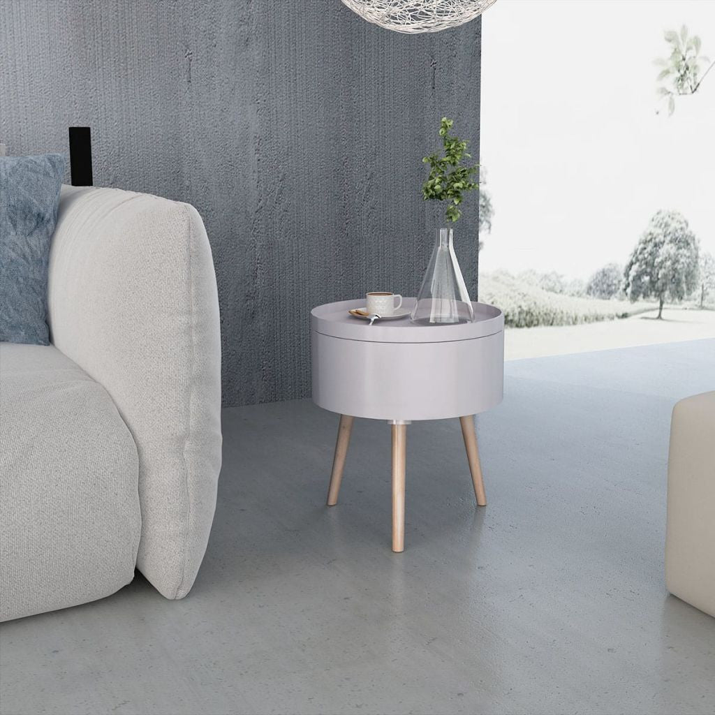 Grey Round Side Table with Serving Tray