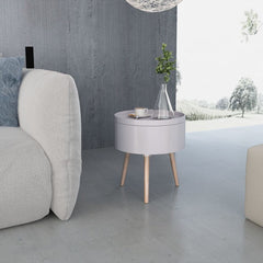 Grey Round Side Table with Serving Tray