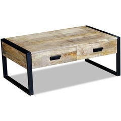 Solid Mango Wood Coffee Table with 2 Drawers