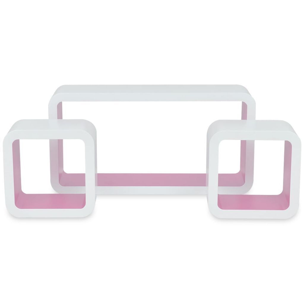 3 White & Pink Floating Wall Display Shelves